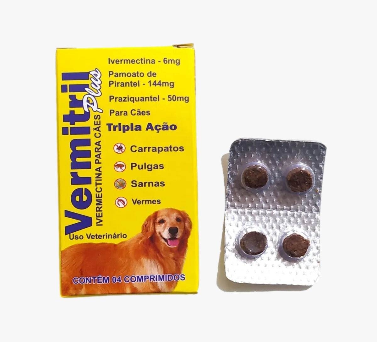 Anti Pulgas, Carrapatos, Vermes, Sarnas 4 Comprimidos 30kg