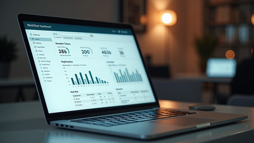 Eye-level view of a laptop screen showing a workflow automation dashboard