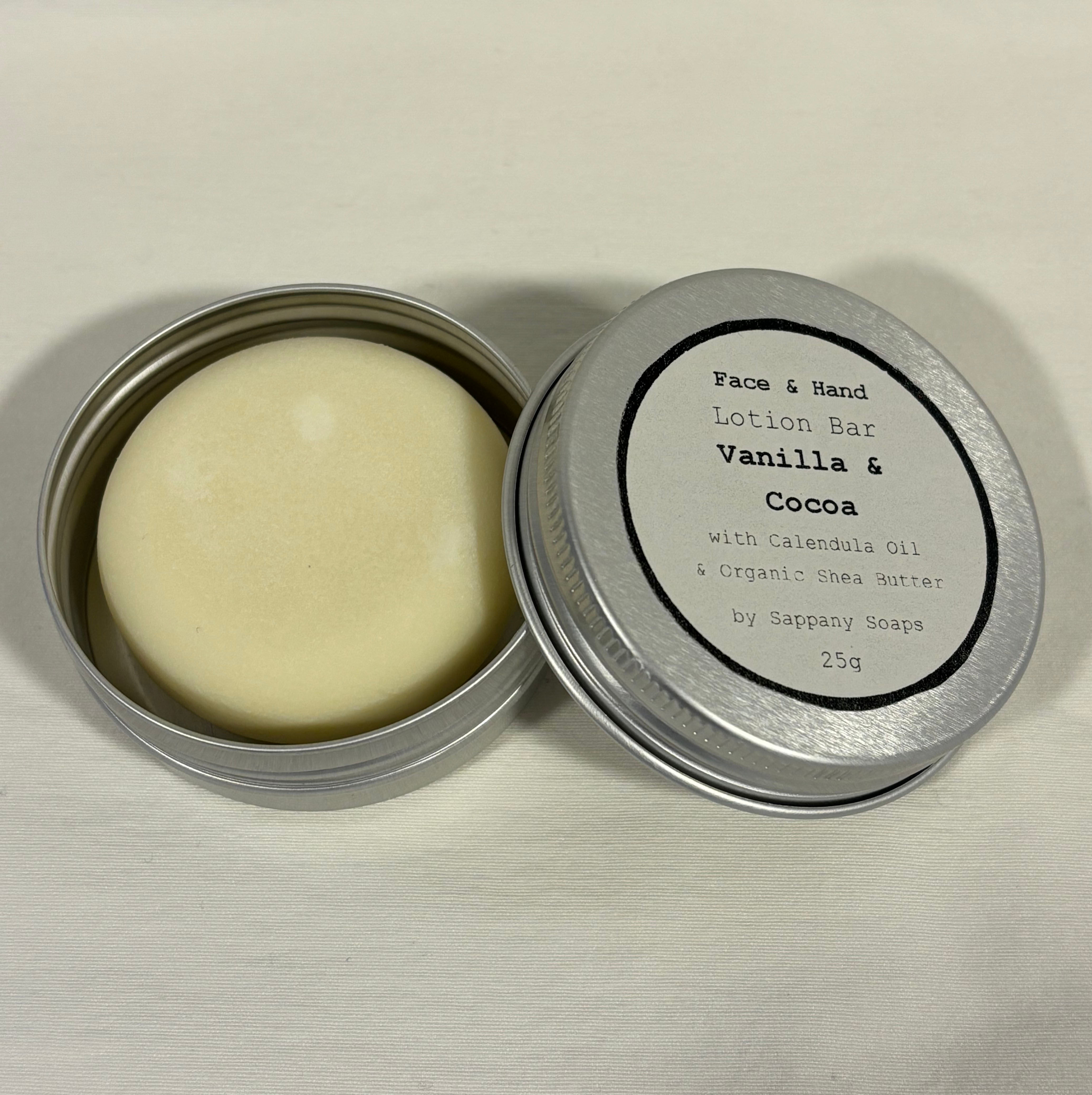 Vanilla & Cocoa Face and Hand Lotion Bar (25g) in Metal Tin