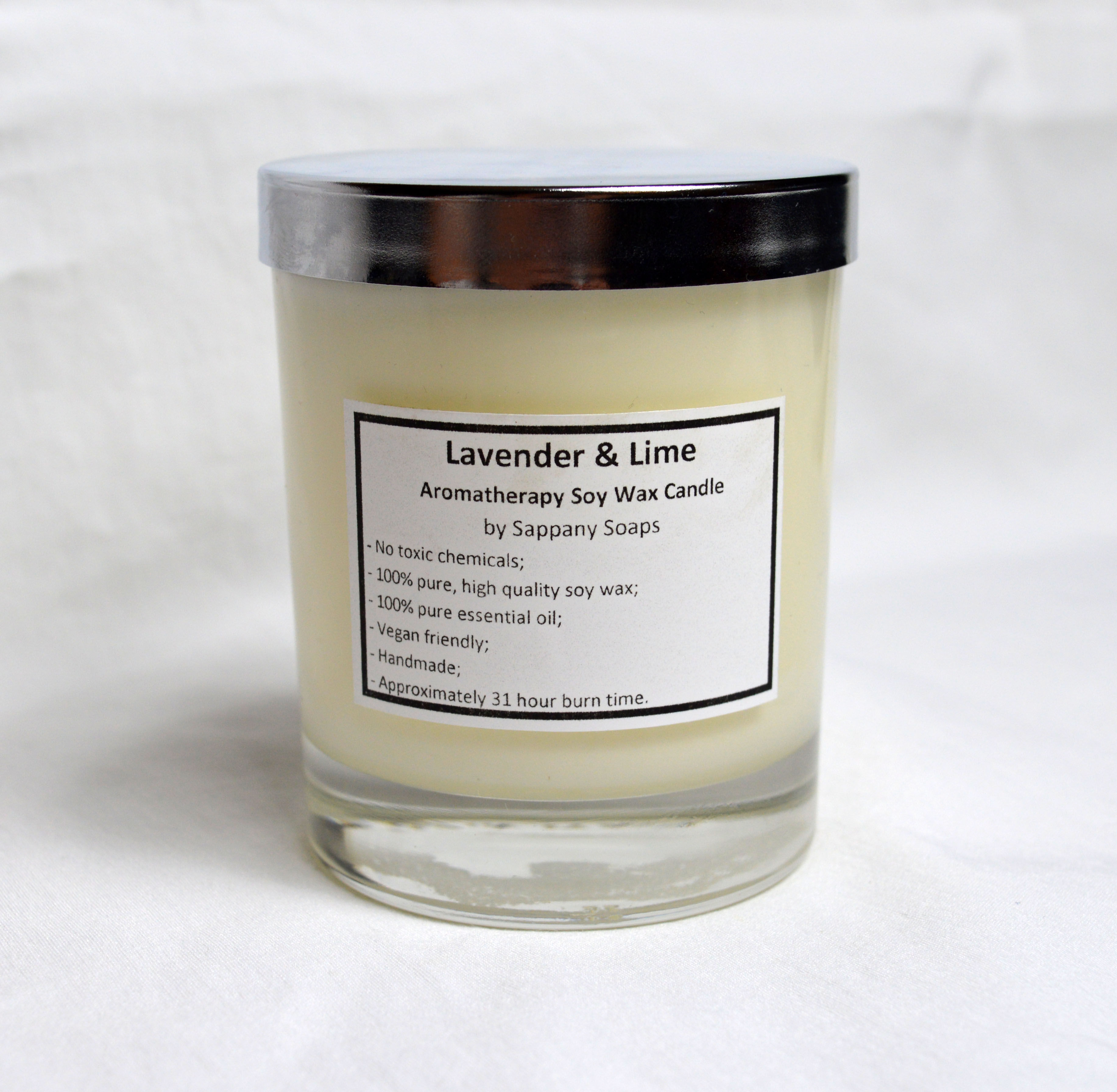 Lavender & Lime Pure Soy Wax, Vegan friendly aromatherapy candle