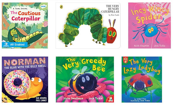 Pictures of the covers of five books Pine class are reading during spring term 1