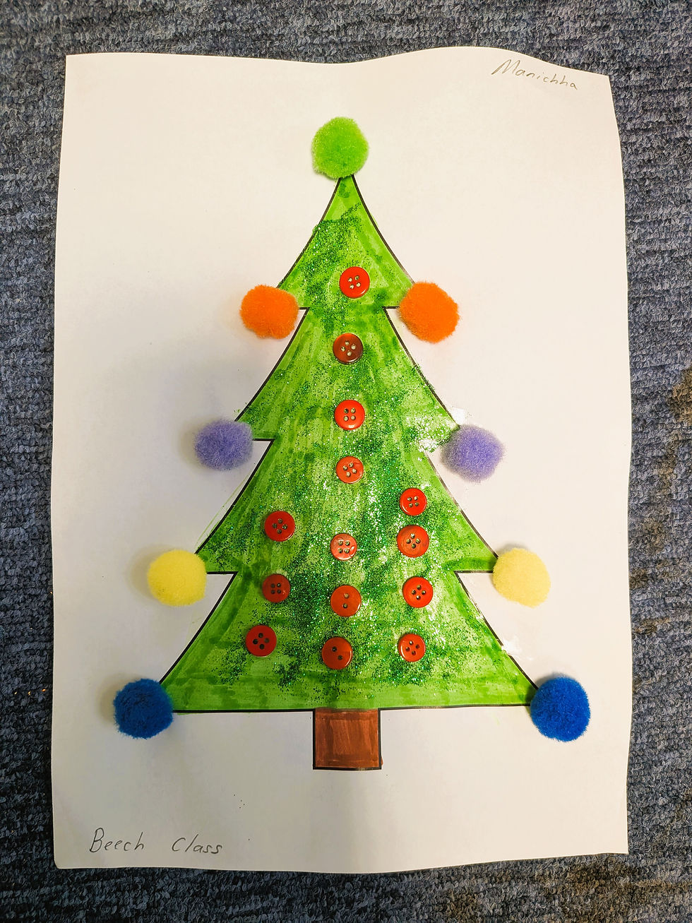 A Christmas Tree decorated by a pupil in Beech Class
