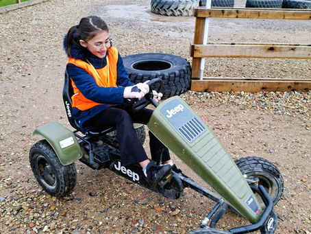 A pupil from Beech class on a go kart
