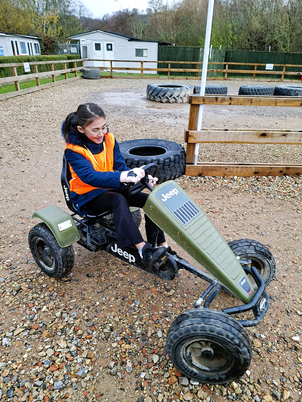 A pupil from Beech class on a go kart 