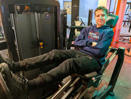 Jamie using the leg press machine at the Herongate Centre