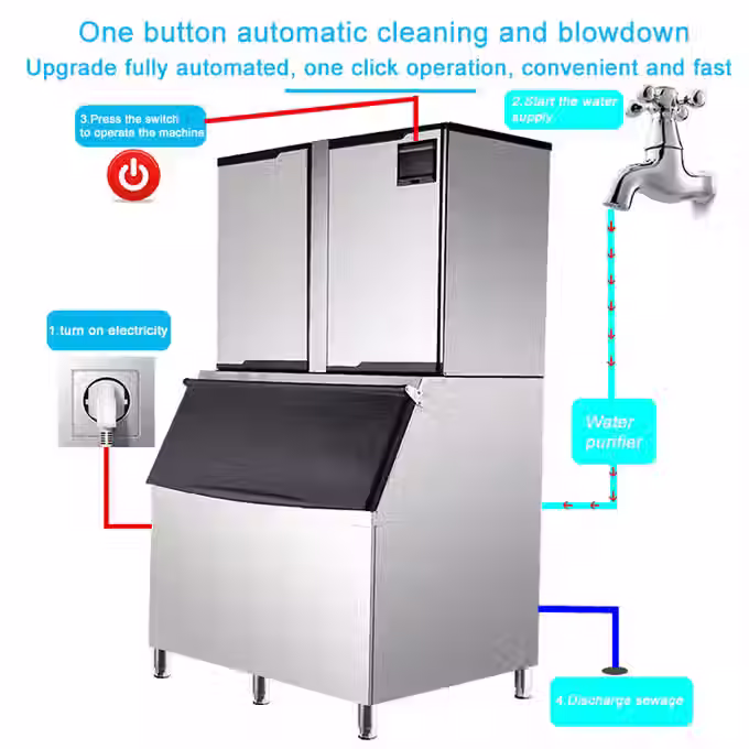 1000KG/24H Commercial Ice Cube Machine 3000W 1 Ton For Coffee Bar / Restaurant