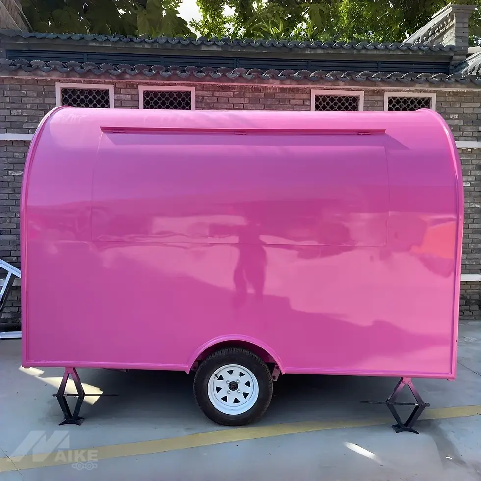 Thumbnail: Bright Hot Pink Rounded Food Trailer - Compact Single Axle Cart