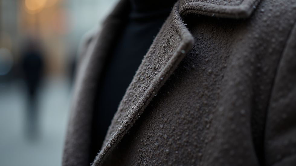 Close-up view of textured fabric on a stylish coat
