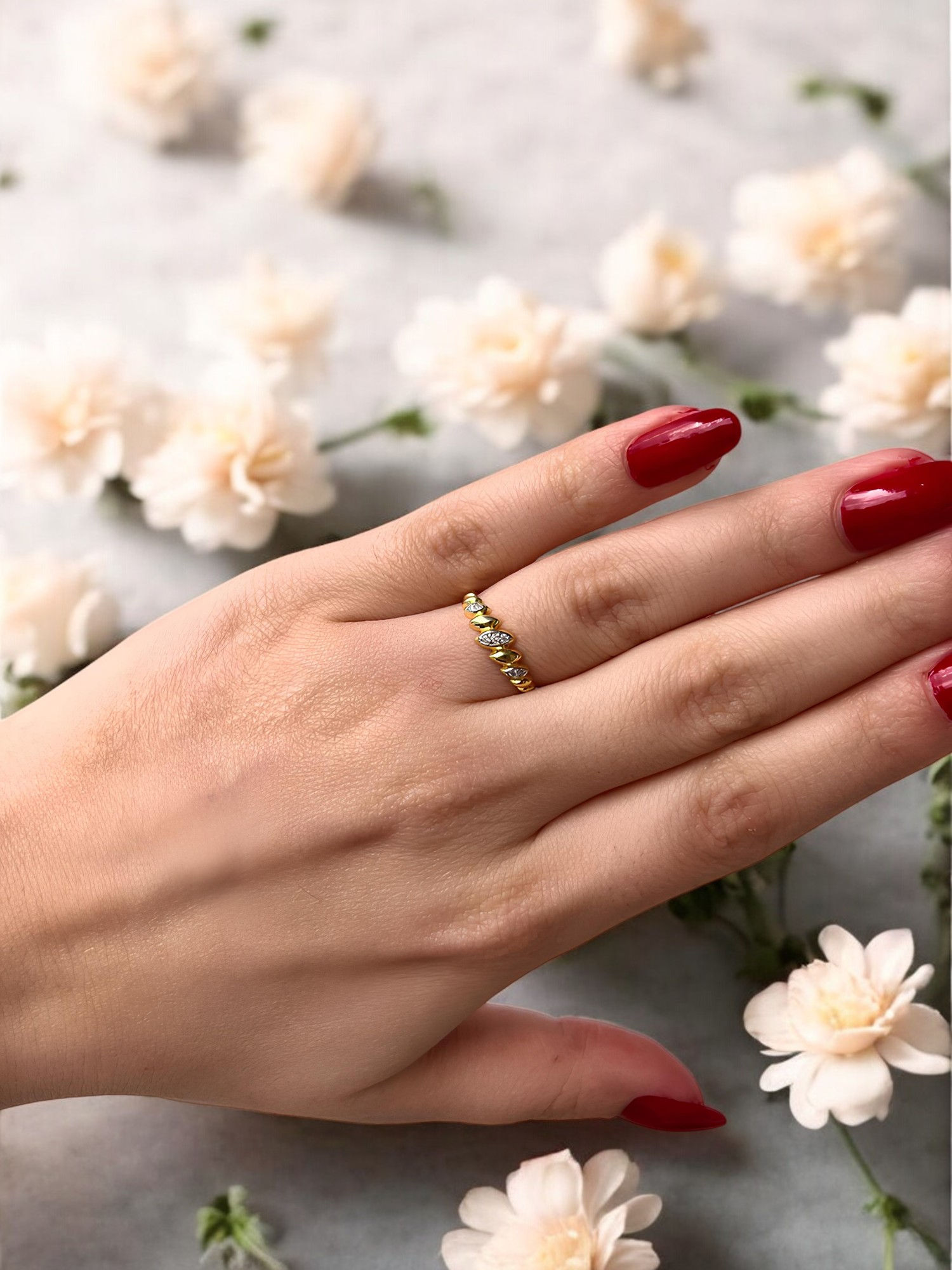 925 Ayar Ayarlanabilir Zirkon Taşlı Minimal Badem Yüzük Semplice