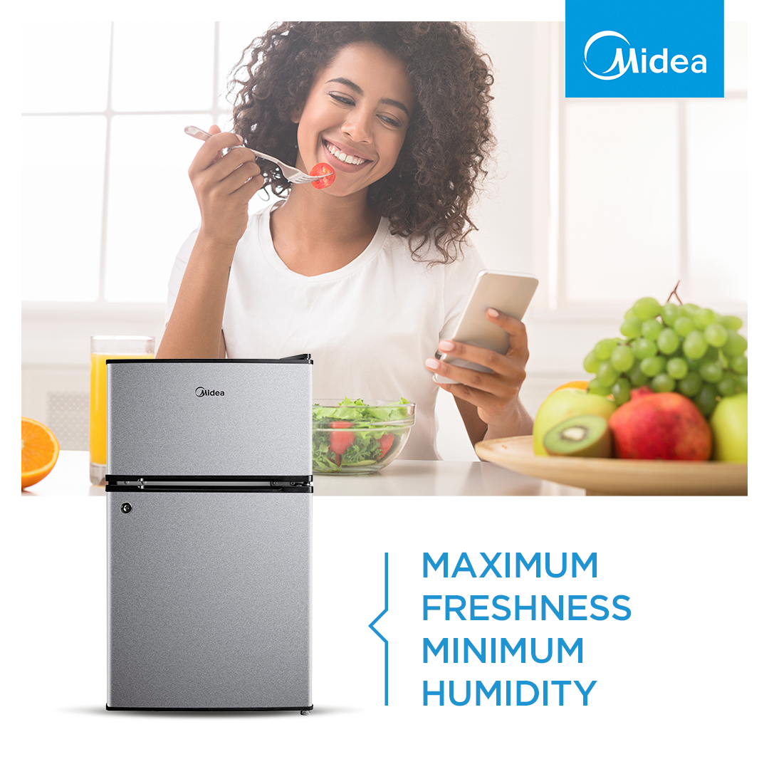 Midea 87L DOUBLE DOOR BAR FRIDGE-SILVER- LOCK