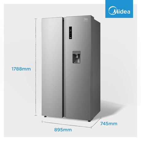 Midea 513L SIDE BY SIDE INVERTER REFRIGERATOR - STAINLESS STEEL- DIGITAL DISPLAY