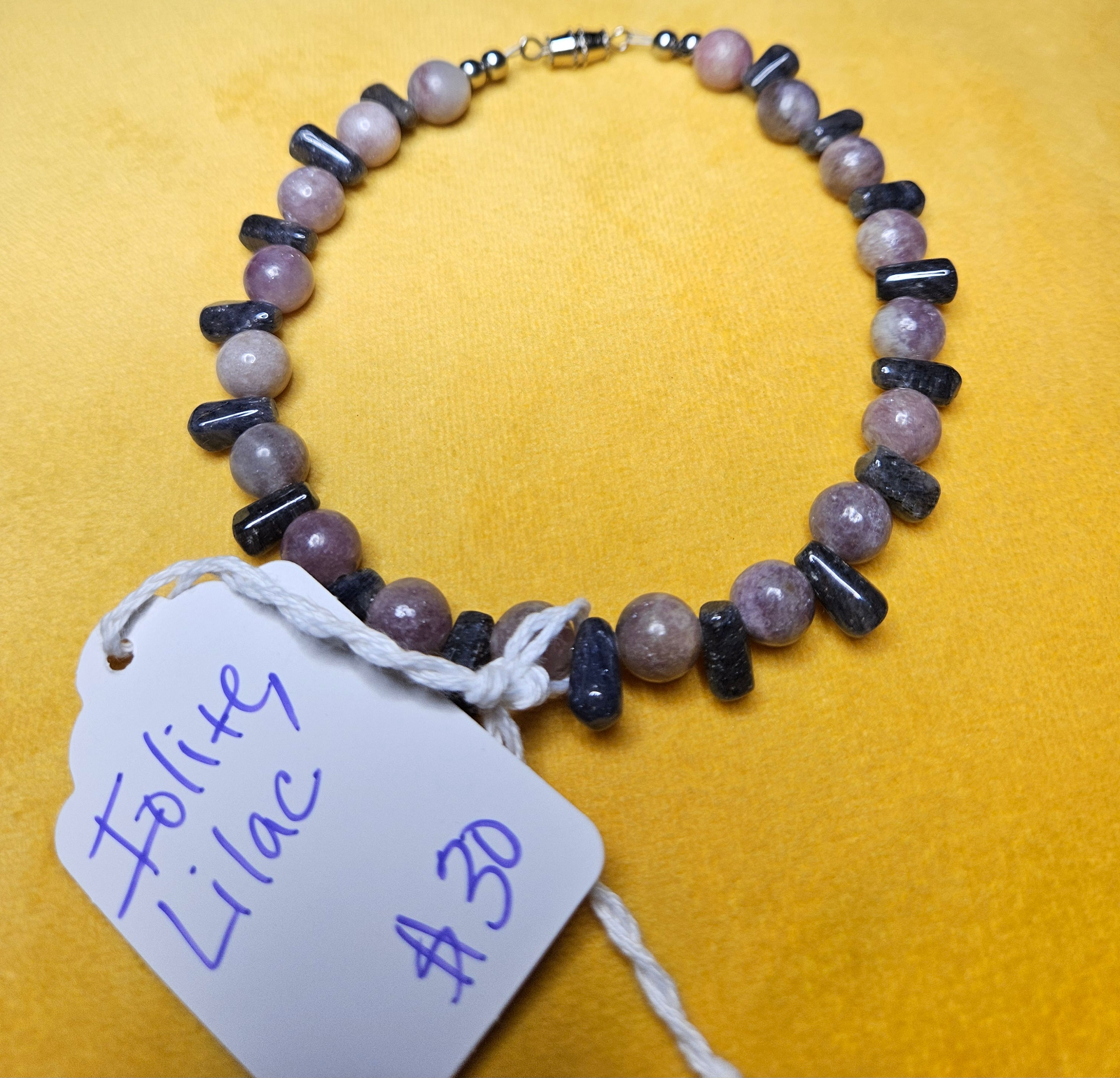 Purple Lilac, Iolite, Silver Twist Closure Anklet Bracelet