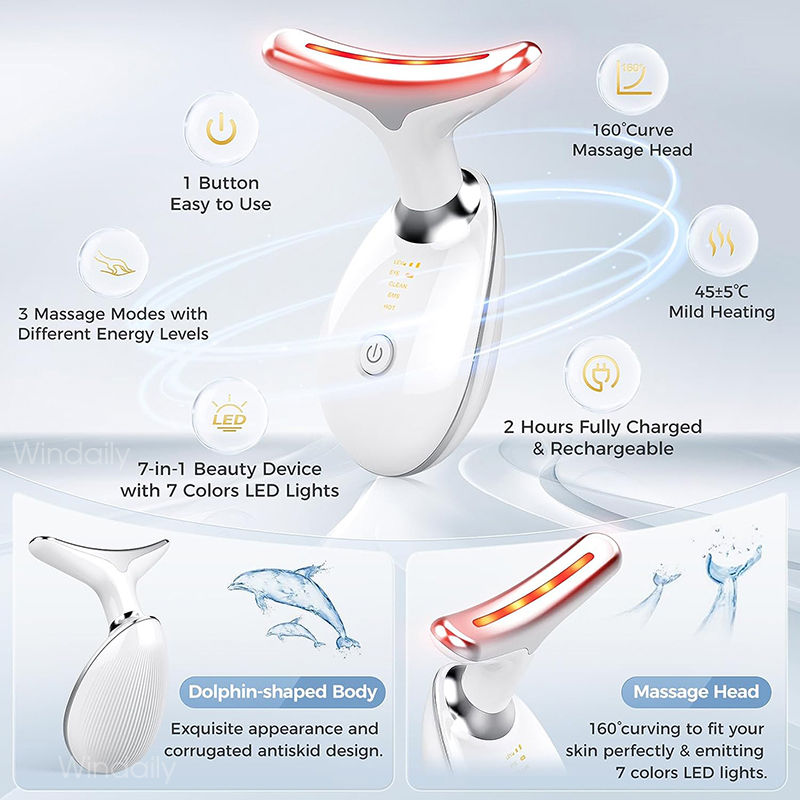 Thumbnail: 7 Colors LED Neck Face Massager Face Sculpting Tool Skin Rejuvenation Device Fac