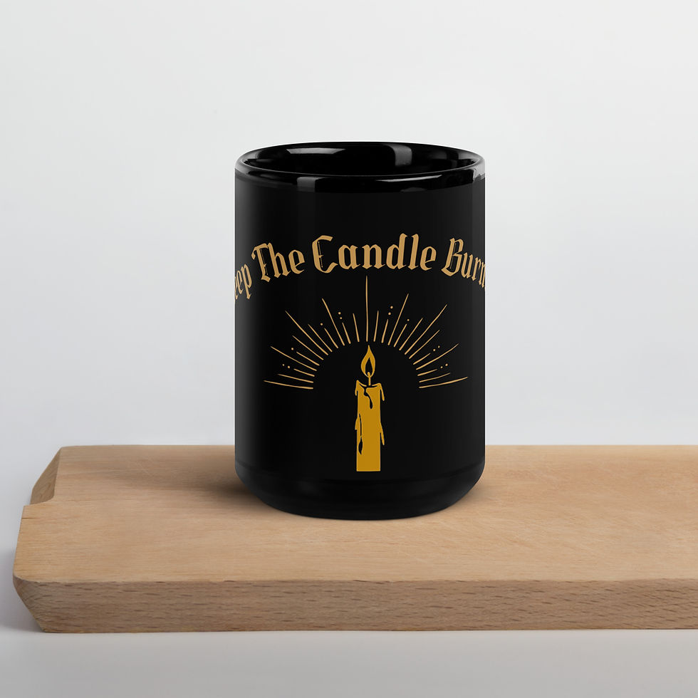 Thumbnail: "Keep The Candle Burning" Black Glossy Mug