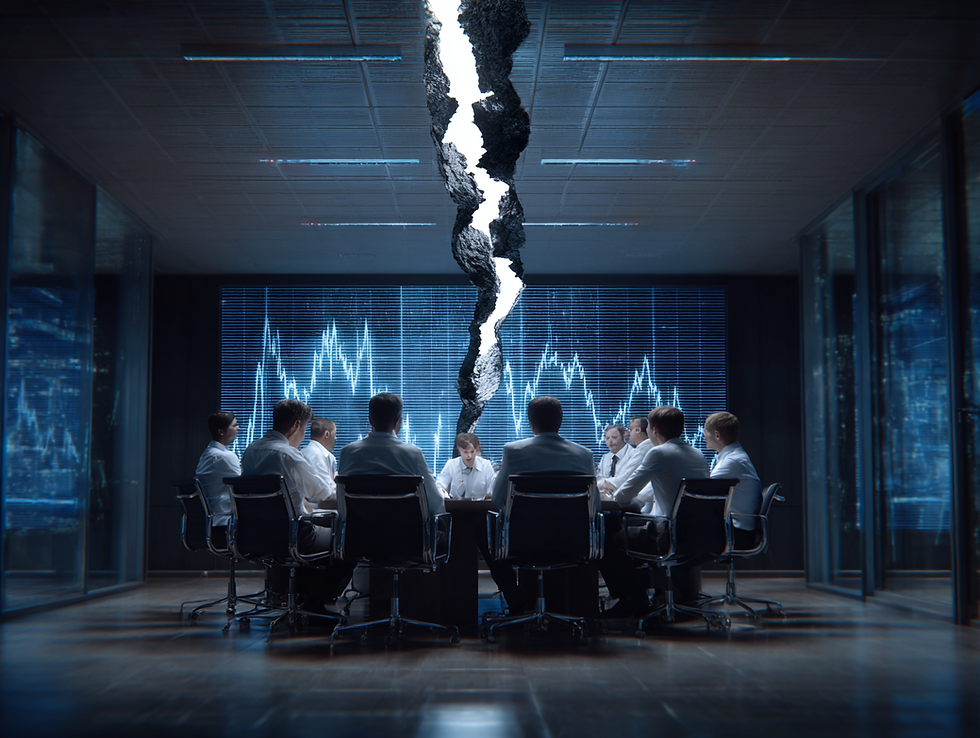 Directivos analizando fugas de dinero ocultas dentro de una empresa durante reunión financiera.