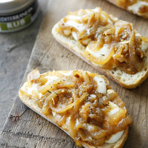 Caramelized Onion, Rosemary & Mozzarella Crostini
