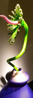 Chihuly 2002 Gold Leafed Indigo Ikebana with Chartreuse Stem
