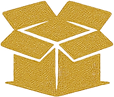 A gold coloured vector illustration of an opened cardboard box.