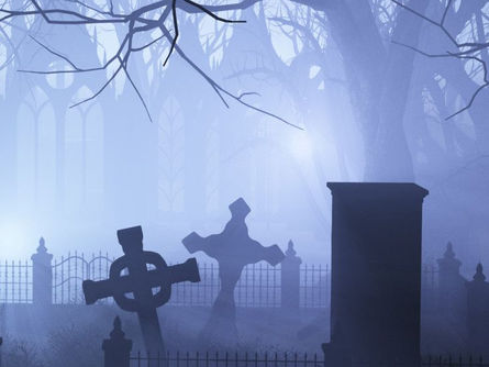 image of foggy cemetery