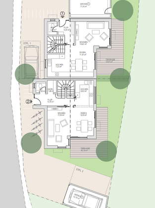 Lageplan mit Grundriss von Mehrfamilienhaus in Geroldshausen