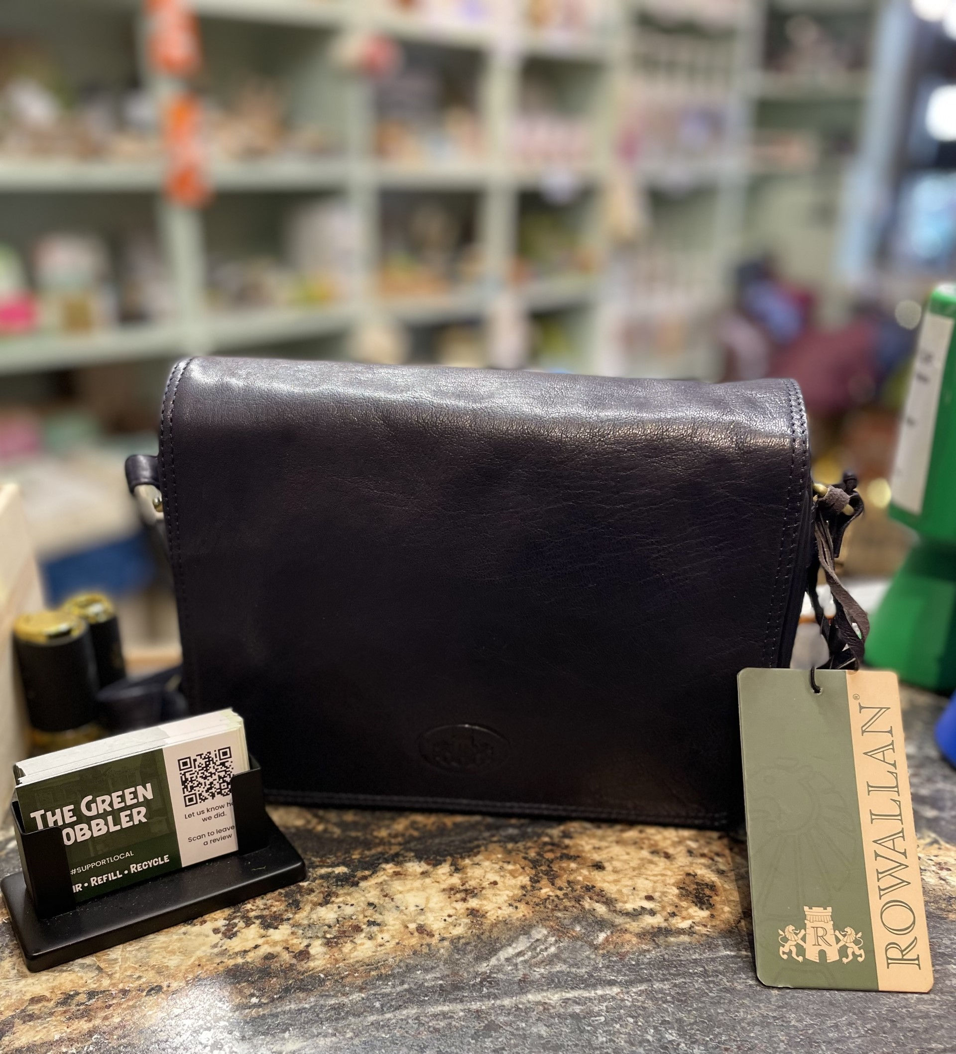 ROWALLAN Leather Flap Front Organiser Bag - NAVY