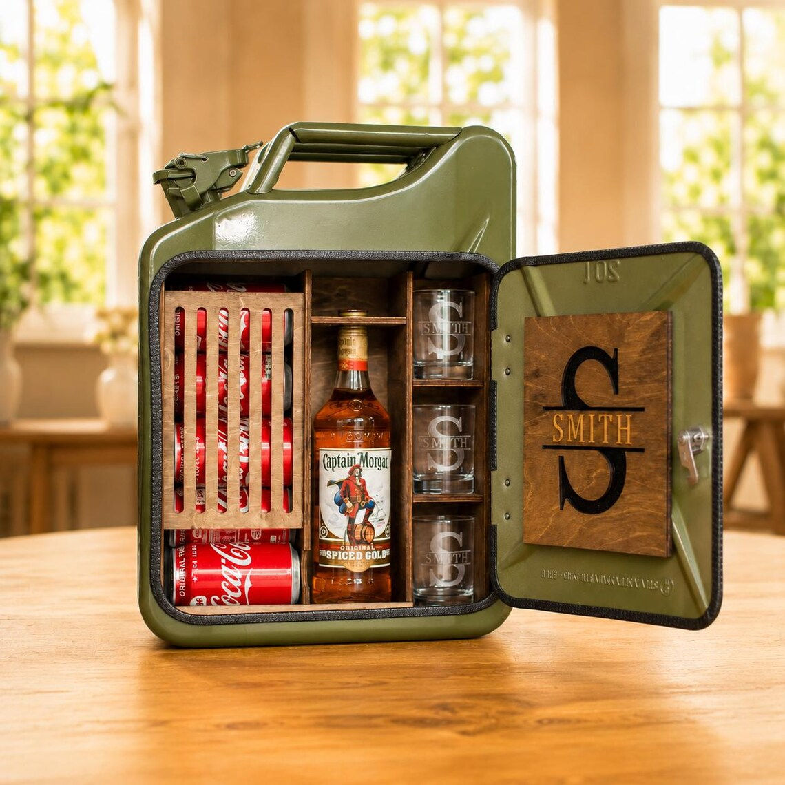 Personalized Jerry Can Mini Bar – Custom Whiskey Gift Set with Glasses