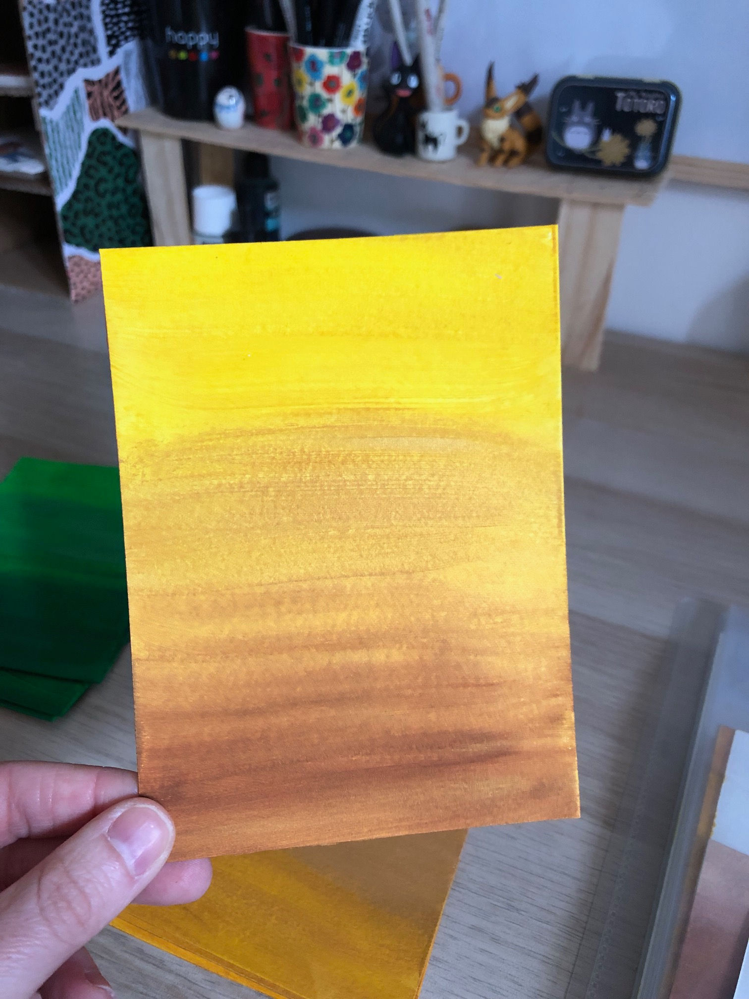 carte/affiche peinte à la main dans des tons de jaune et doré