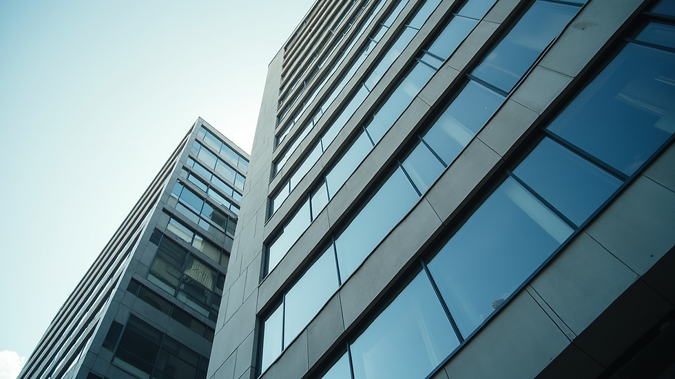 High angle view of a modern office building exterior
