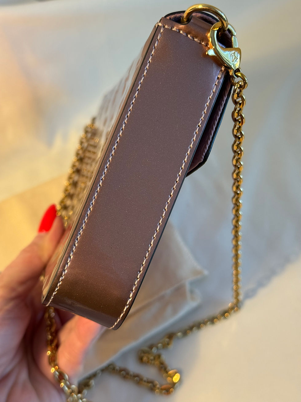 Thumbnail: Felicie Pochette Monogram Vernis Leather Metallic Rose Pale