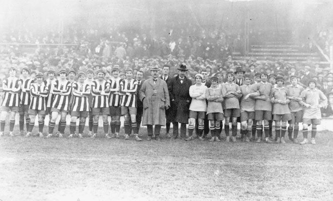Dick, Kerr Ladies at Goodison Park, Boxing Day 1920 – where they attracted over 53,000 spectators, a record-setting crowd before the FA ban
