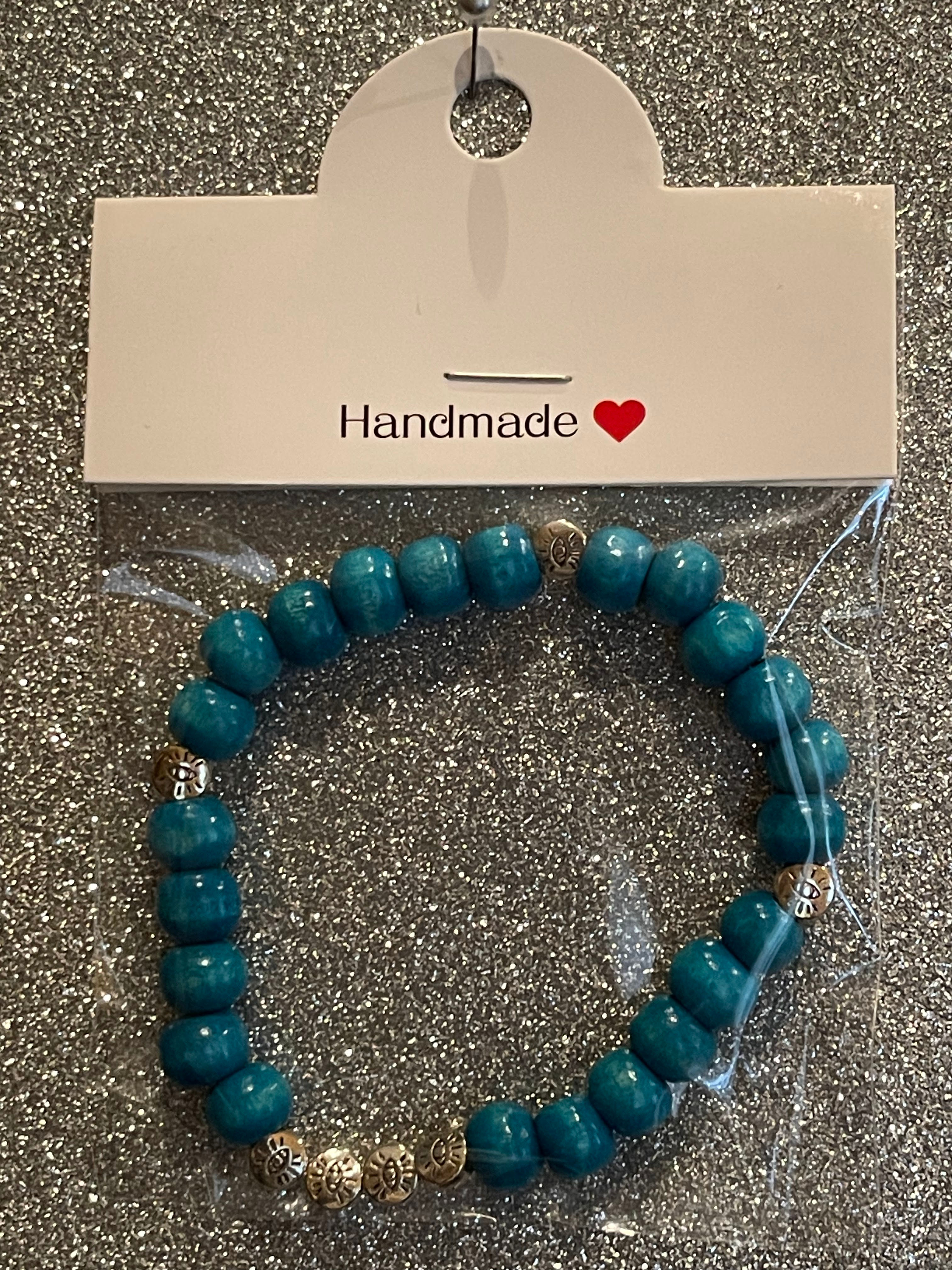 wooden blue beads and silver