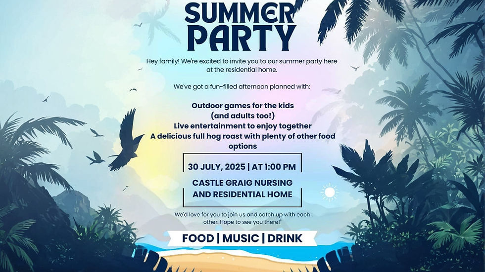 Menu of Castle Graig Summer Fete Activities