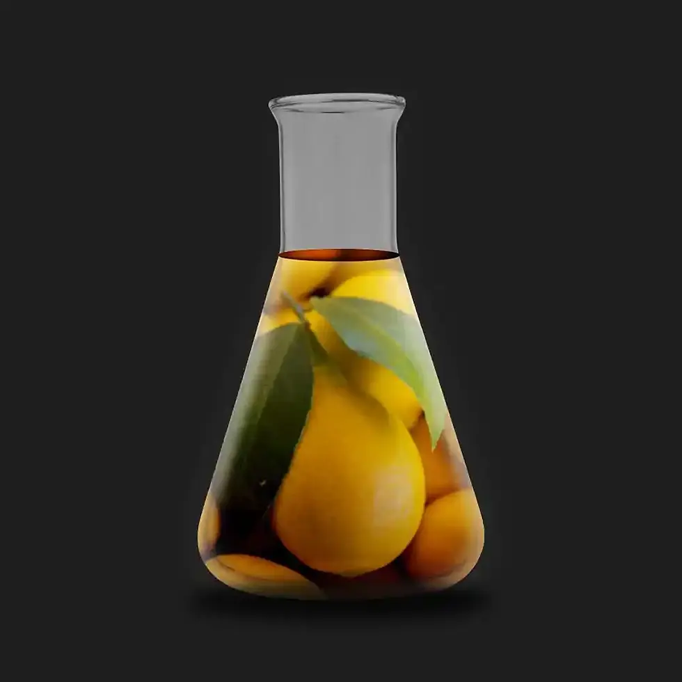 Vonná pyramida v Erlenmeyerově baňce od vůně do pokoje Lemon Oil