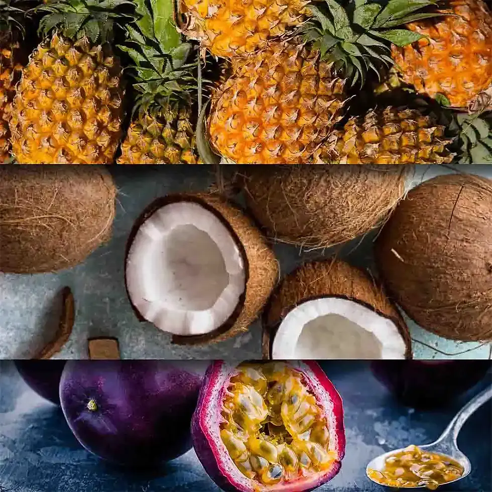 Excitante fragancia de frutas tropicales como la piña y el coco.