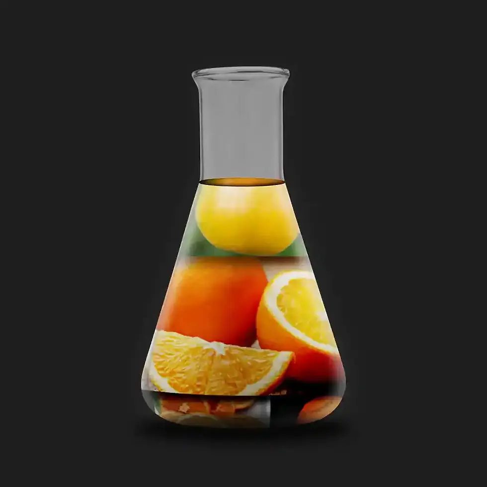 Piramidă olfactivă într-un flacon Erlenmeyer din parfumul de cameră Orange-Brazil