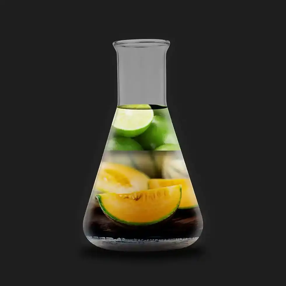 Oda kokusu Melon Tonic'dan bir Erlenmeyer şişesi içinde koku piramidi
