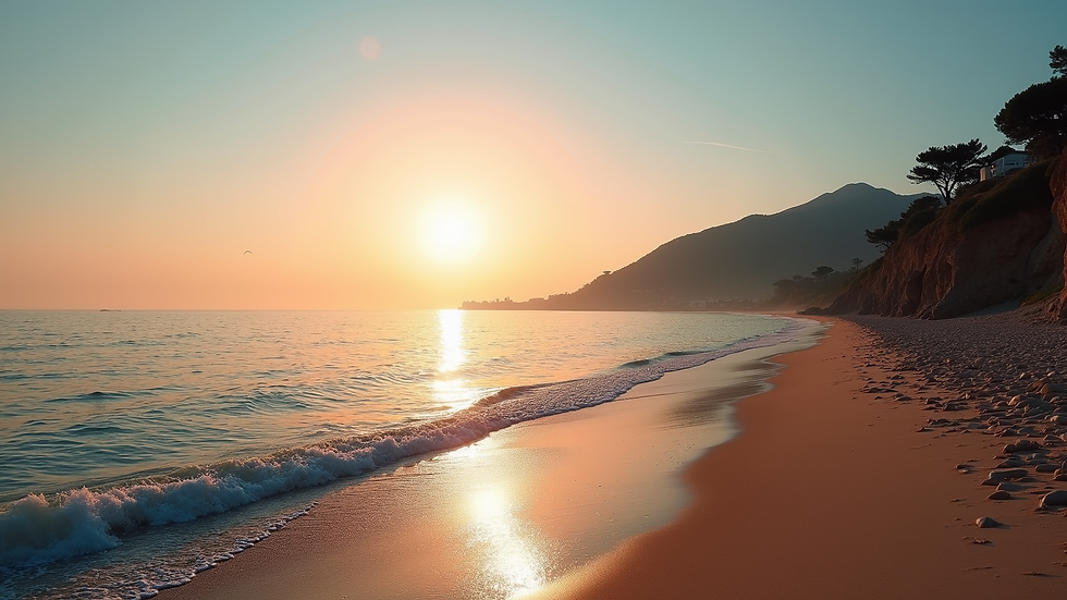 Vista panoramica della spiaggia di Loano al tramonto, luogo ideale per una vacanza di relax