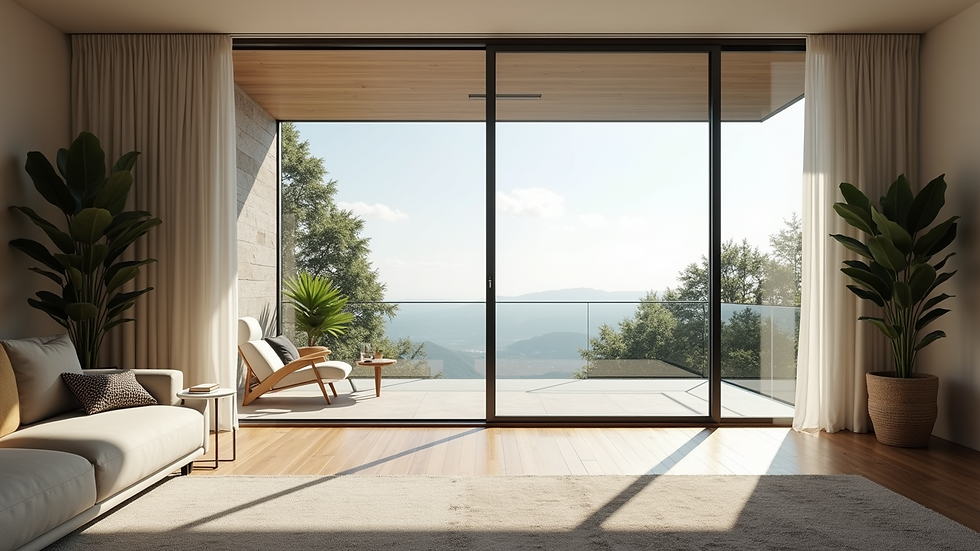 Vista di una finestra scorrevole in un ambiente moderno