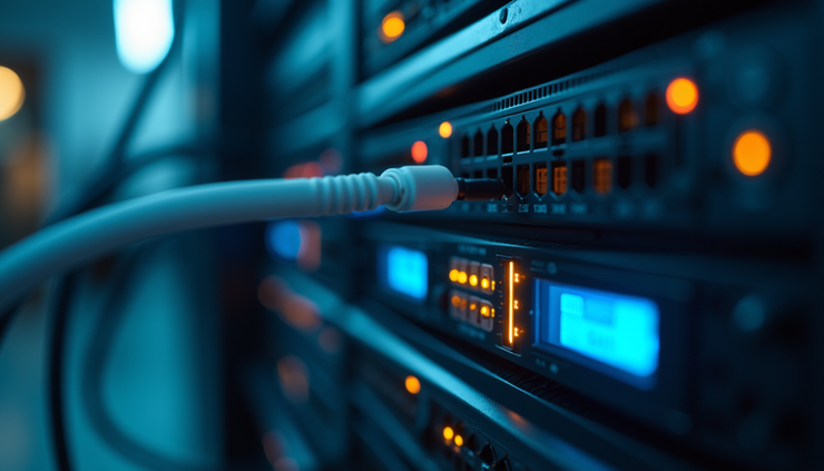 Vista frontale di un server con connessioni digitali che rappresentano l'integrazione tra sistemi legacy e nuove piattaforme