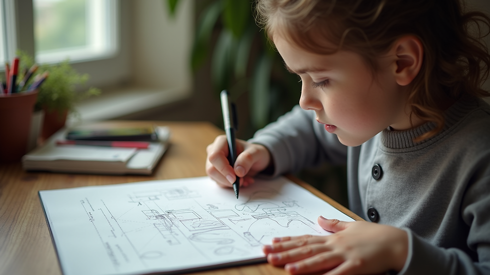 Vista ravvicinata di un diario aperto con appunti e disegni di un adolescente