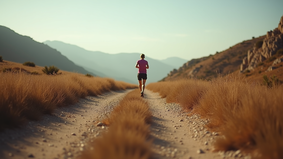 Vista panoramica di un sentiero di ultramaratona con runner in lontananza