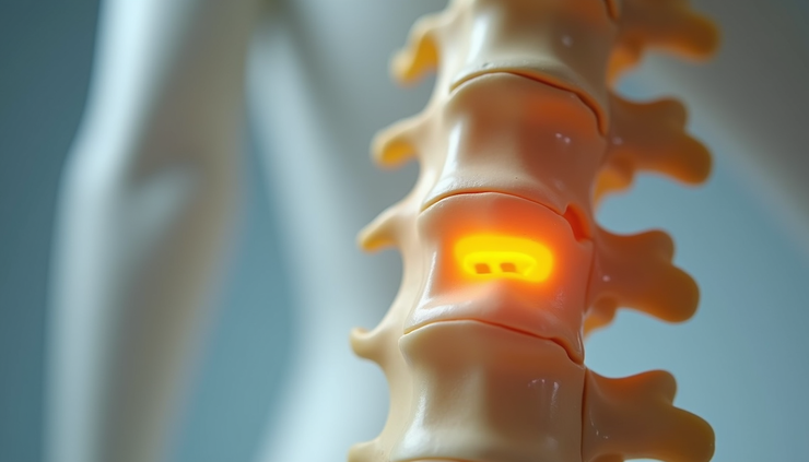 Vista ravvicinata di un modello anatomico della colonna vertebrale con evidenza del disco intervertebrale