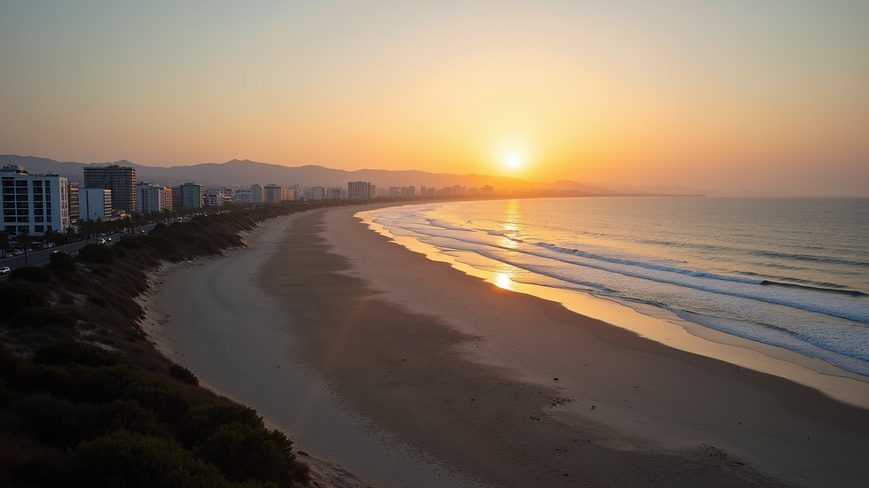 Vista aerea di Boa Vista con spiagge, mare e luci della città al tramonto