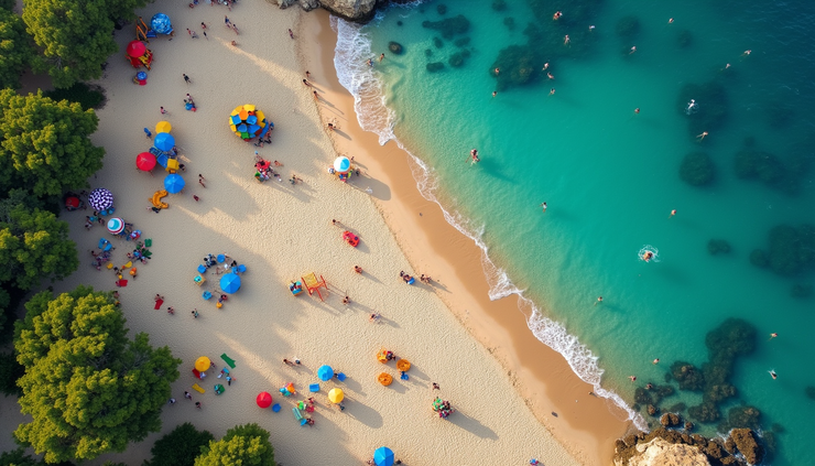 Vista aerea del parco giochi e spiaggia attrezzata per famiglie a Loano