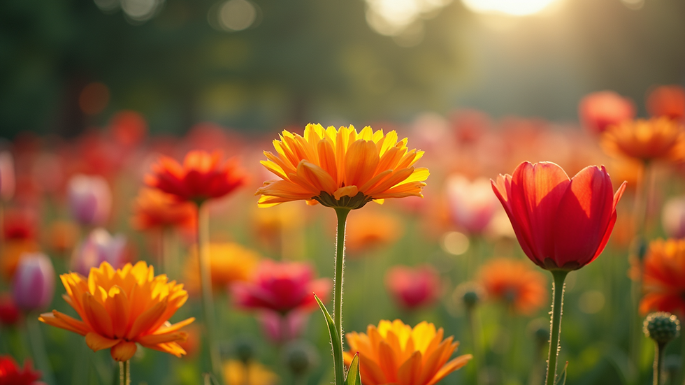 Eye-level view of a vibrant flower garden