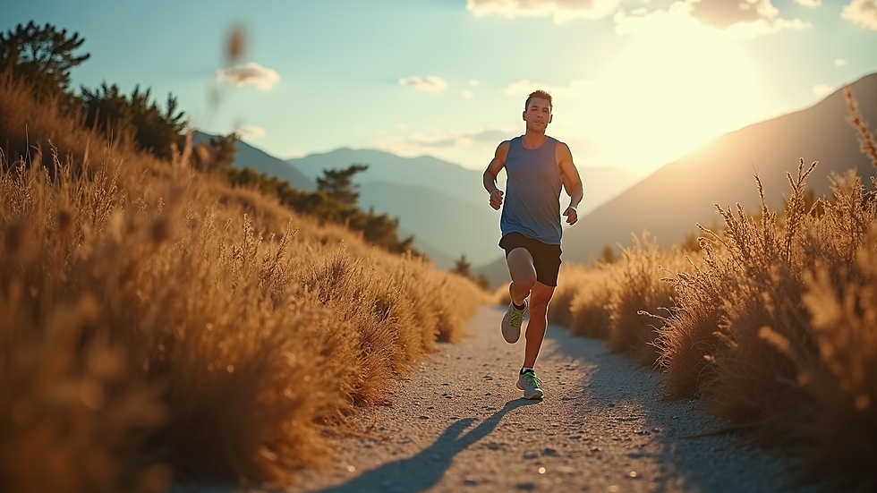 Runner che corre su un sentiero sterrato in allenamento