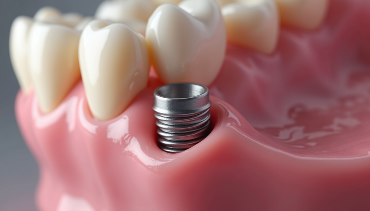 Vista ravvicinata di un impianto dentale inserito nella mascella