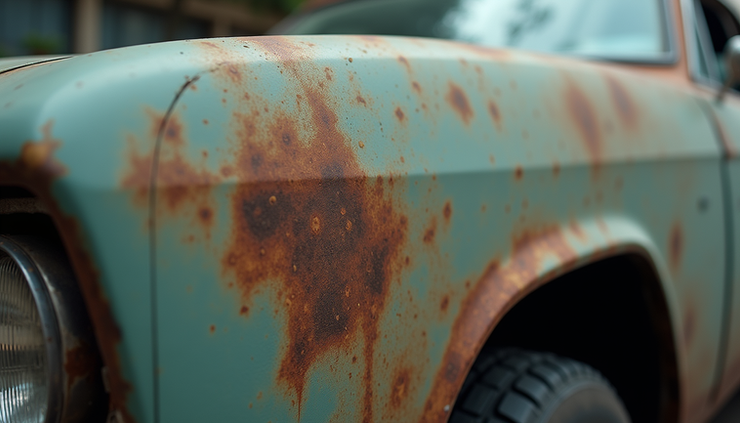 Vista ravvicinata di una saldatura visibile su una carrozzeria di auto storica