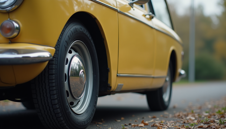 Vista laterale di un’auto d’epoca restaurata con particolare attenzione alle zone di passaruota e soglie