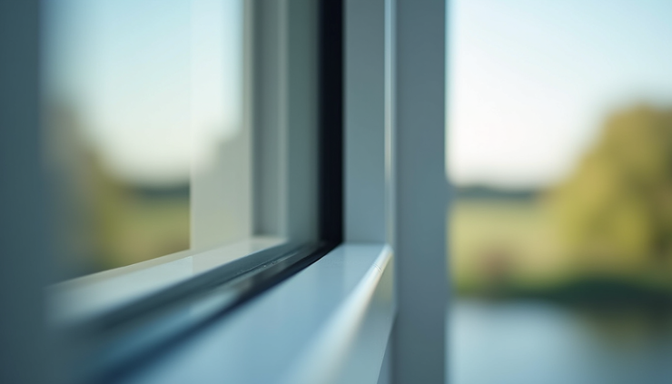 Vista frontale ravvicinata di una finestra con sistema di microventilazione integrato